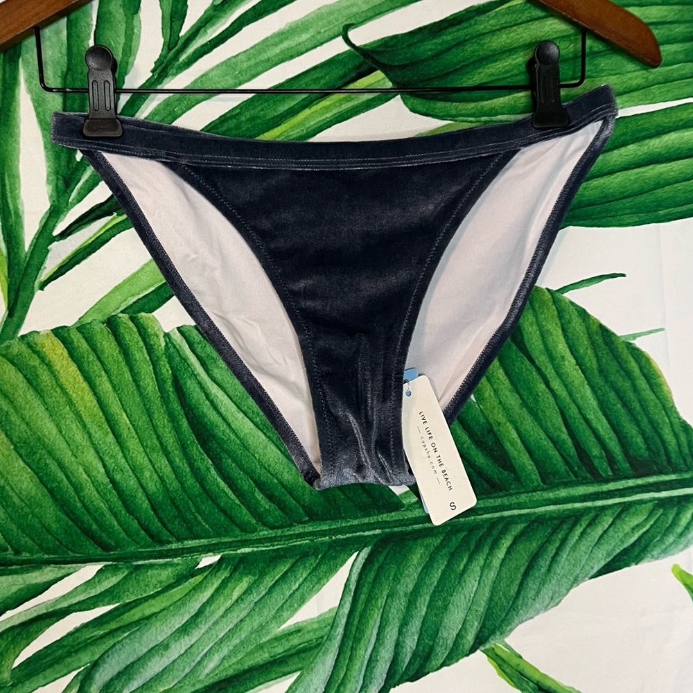 NWT Cupshe S Steel Blue Grey Velvet Summer Cruise Beach Pool Bikini Swim Bottoms